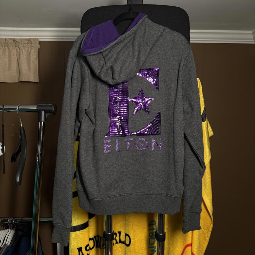 Elton John Final Tour Gray Zip-Up Hoodie with Purple Sequin Logo